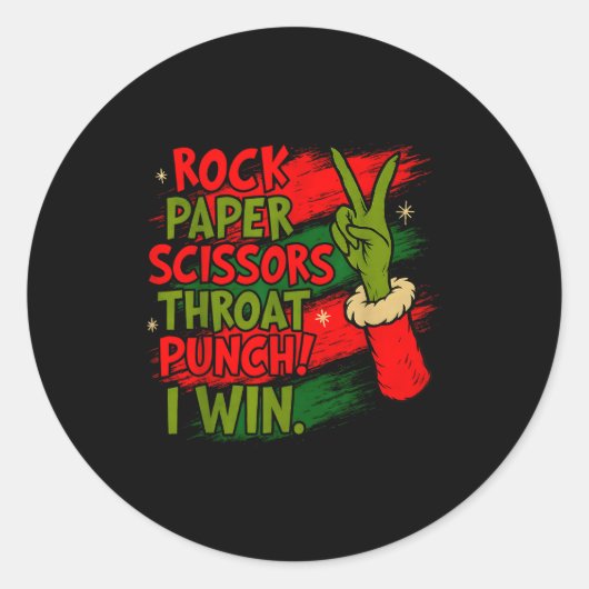 Funny Christmas Rock Paper Scissors Throat Punch Ronde Sticker (Voorkant)