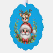 Funny Christmas Santa & Reindeer Ornament Kaart (Links)
