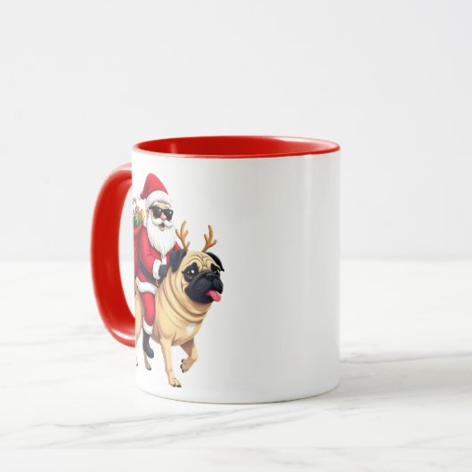 Funny Christmas Santa Riding Pug Mok (Voorkant links)