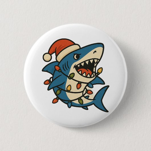 Funny Christmas Shark Santa Hat Ronde Button 5,7 Cm (Voorkant)