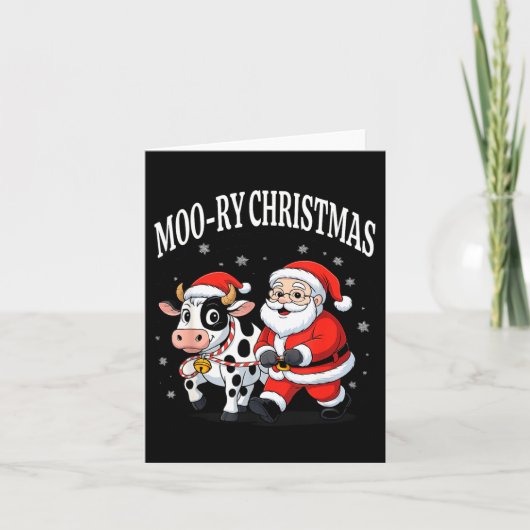 Funny Christmas Shirts - Cow Moo-ry Xmas Santa Kaart (Voorkant)
