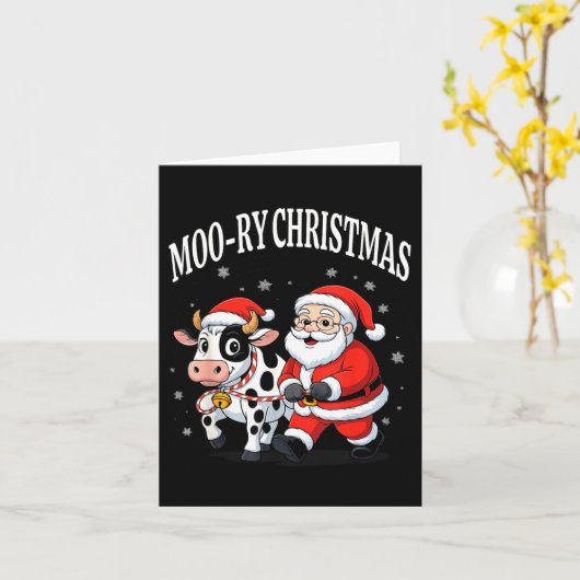 Funny Christmas Shirts - Cow Moo-ry Xmas Santa Kaart (Gele Bloem)