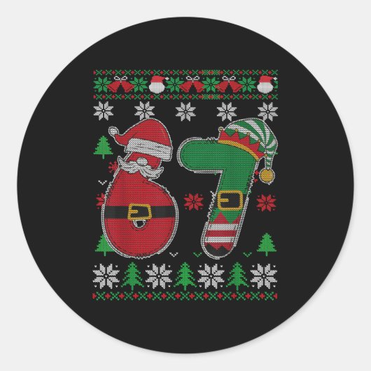 Funny Christmas Six Seven 67 Meme Santa Elf Retro Ronde Sticker (Voorkant)