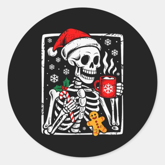 Funny Christmas Skeleton Hot Chocolate Xmas Men Wo Ronde Sticker (Voorkant)