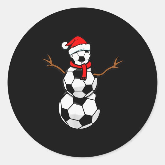 Funny Christmas Soccer Santa Snowman Ronde Sticker (Voorkant)