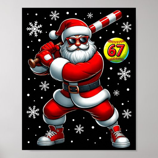 Funny Christmas Softball Cool Santa Claus 6 7 Meme Poster (Voorkant)