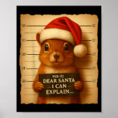 Funny Christmas Squirrel - Cute Squirrel Santa Hat Poster (Voorkant)