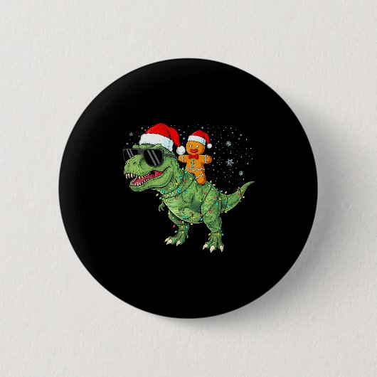 Funny Christmas T Rex Dinosaur Gingerbread Lights Ronde Button 5,7 Cm (Voorkant)