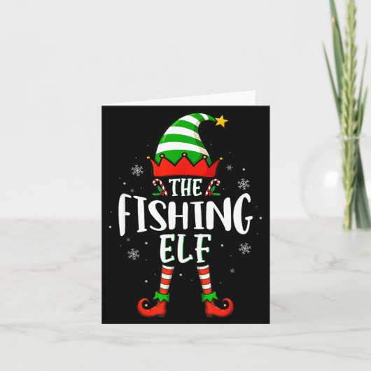 Funny Christmas The Fishing Elf Family Matching Xm Kaart (Voorkant)
