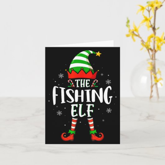 Funny Christmas The Fishing Elf Family Matching Xm Kaart (Gele Bloem)