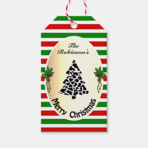 Funny Christmas Tree met Koe Vlekken Rood en Groen Cadeaulabel