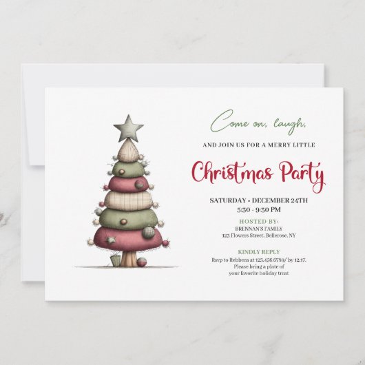 Funny Christmas tree modern watercolor invitation (Devant)