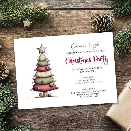 Funny Christmas tree modern watercolor invitation Kaart