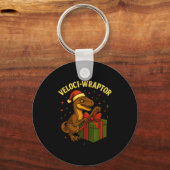Funny Christmas Velociraptor Pun Veloci-wraptor Sleutelhanger (Voorkant)