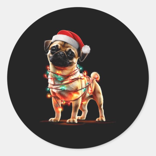 Funny Chug Christmas Graphics Dog Lights Lover Ronde Sticker (Voorkant)