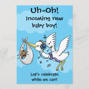 Funny cigogne et carte de baby shower hurlante