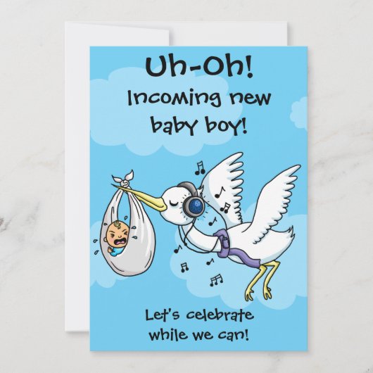Funny cigogne et carte de baby shower hurlante (Devant)