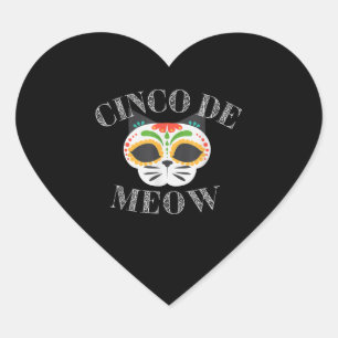 Funny Cinco de Meow Sugar Skull Cat Lover Hart Sticker