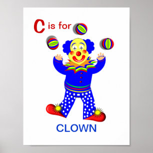 Funny Circus Clown Kinder Alphabet Letter C Afbeel Poster