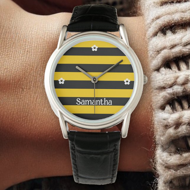 Funny Classic Bumble Bee Stripes Striped Pattern Horloge (Creator heeft geüpload)