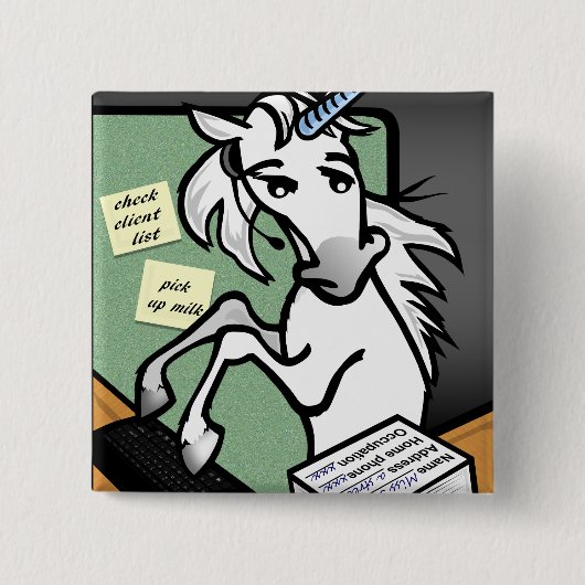 FUNNY CLERICAL UNICORN SQUARE PIN-TERUG BUTTON (Voorkant)