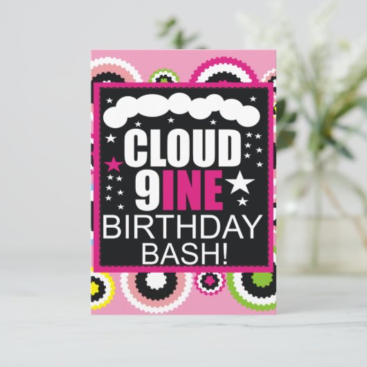 Funny Cloud Nine Cosmic Birthday Party Invitation Kaart (Staand voorkant)