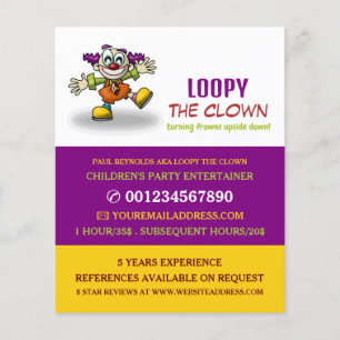 Funny Clown, Kinder entertainer, Clown Adverteren Flyer