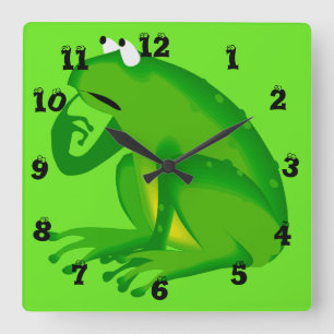Funny Clueless Green Frog Wall Clock Vierkante Klok