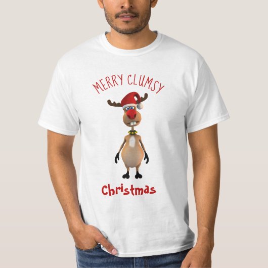 Funny Clumsy Reindeer Merry Kerstmis T-shirt (Voorkant)