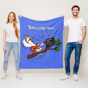 Funny cockatoo speelt rockgitaar cartoon fleece deken