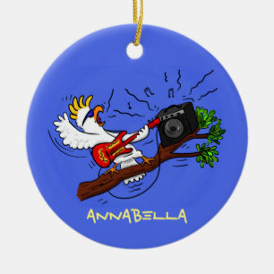 Funny cockatoo speelt rockgitaar cartoon keramisch ornament
