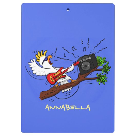 Funny cockatoo speelt rockgitaar cartoon klembord (Achterkant)