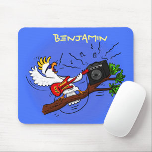 Funny cockatoo speelt rockgitaar cartoon muismat