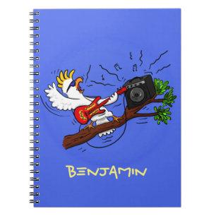 Funny cockatoo speelt rockgitaar cartoon notitieboek