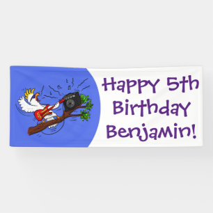 Funny cockatoo speelt rockgitaar cartoon spandoek