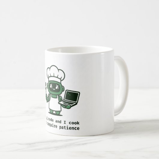 Funny Coder Mug — I Debug Code and I Cook (Devant droit)