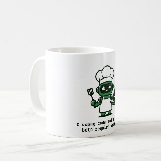 Funny Coder Mug — I Debug Code and I Cook (Devant gauche)