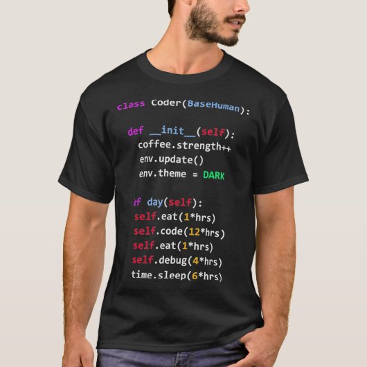 Funny Coding Python Class Eat Code Sleep T-shirt (Voorkant)