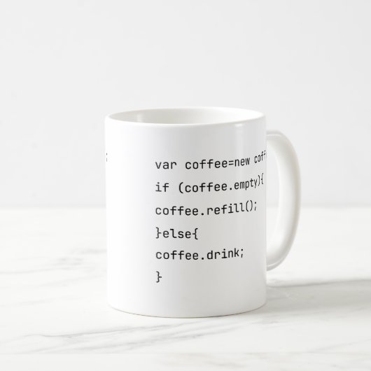 Funny Coding var coffee = new Coffee() Programmers Koffiemok (Voorkant rechts)