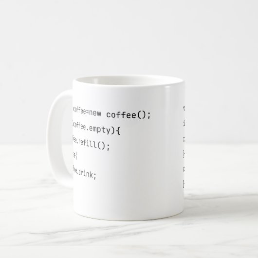 Funny Coding var coffee = new Coffee() Programmers Koffiemok (Voorkant links)