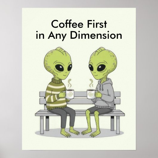 Funny Coffee and Aliens Poster (Voorkant)