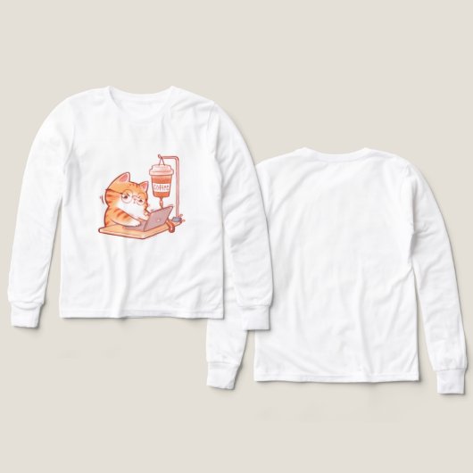 Funny Coffee Cat Shirt, Cute Overworked Programmer (Voorkant /achterkant)