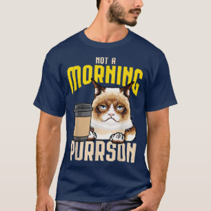 Funny Coffee Cat Spint geen morning Purrson Caffei T-shirt