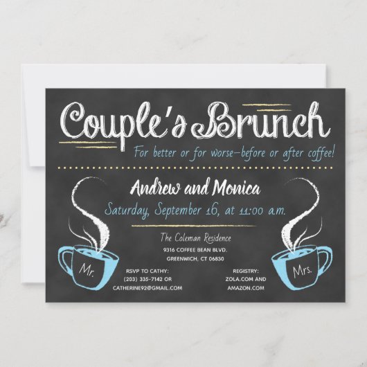 Funny Coffee Chalkboard Couple's Shower Kaart (Voorkant)