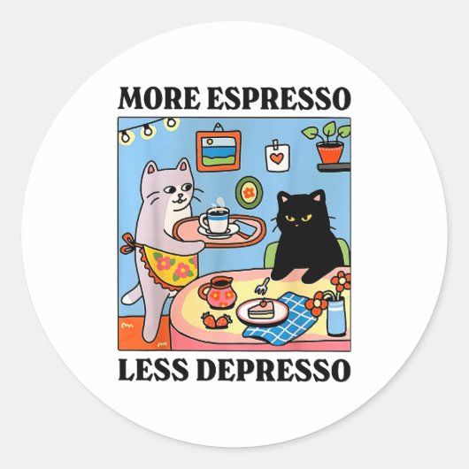 Funny Coffee Lover With Cute Cat More Espresso Les Ronde Sticker (Voorkant)