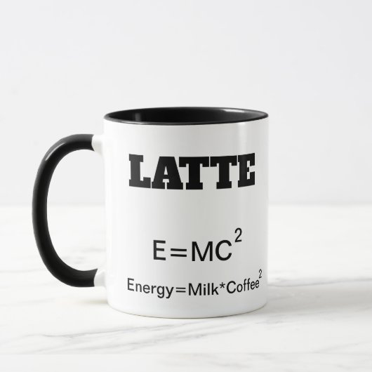Funny Coffee Mok een wetenschapspun E=MC2. (Links)