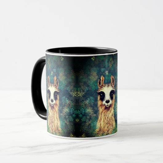 Funny Coffee Mok met Curious Llama (Voorkant links)