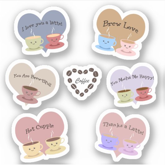 Funny Coffee Puns sticker set (Voorkant)