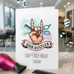 Funny Coiffeur carte d'anniversaire pour Beauticia<br><div class="desc">Célébrez l'énergie du patron de votre coiffeur ou coiffeur préféré avec cette carte d'anniversaire pointue et drôle! Doté d’outils de salon de coiffure tatoués et des mots "Hair Hustler", il est parfait pour les femmes dans le monde du salon de coiffure. Idéal pour un ami, une esthéticienne ou toute personne...</div>