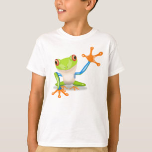Funny Colorful Big Green Cartoon Frog Waving Arms T-shirt